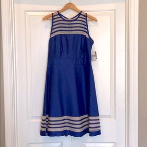 Blue silk dress with mesh detailing